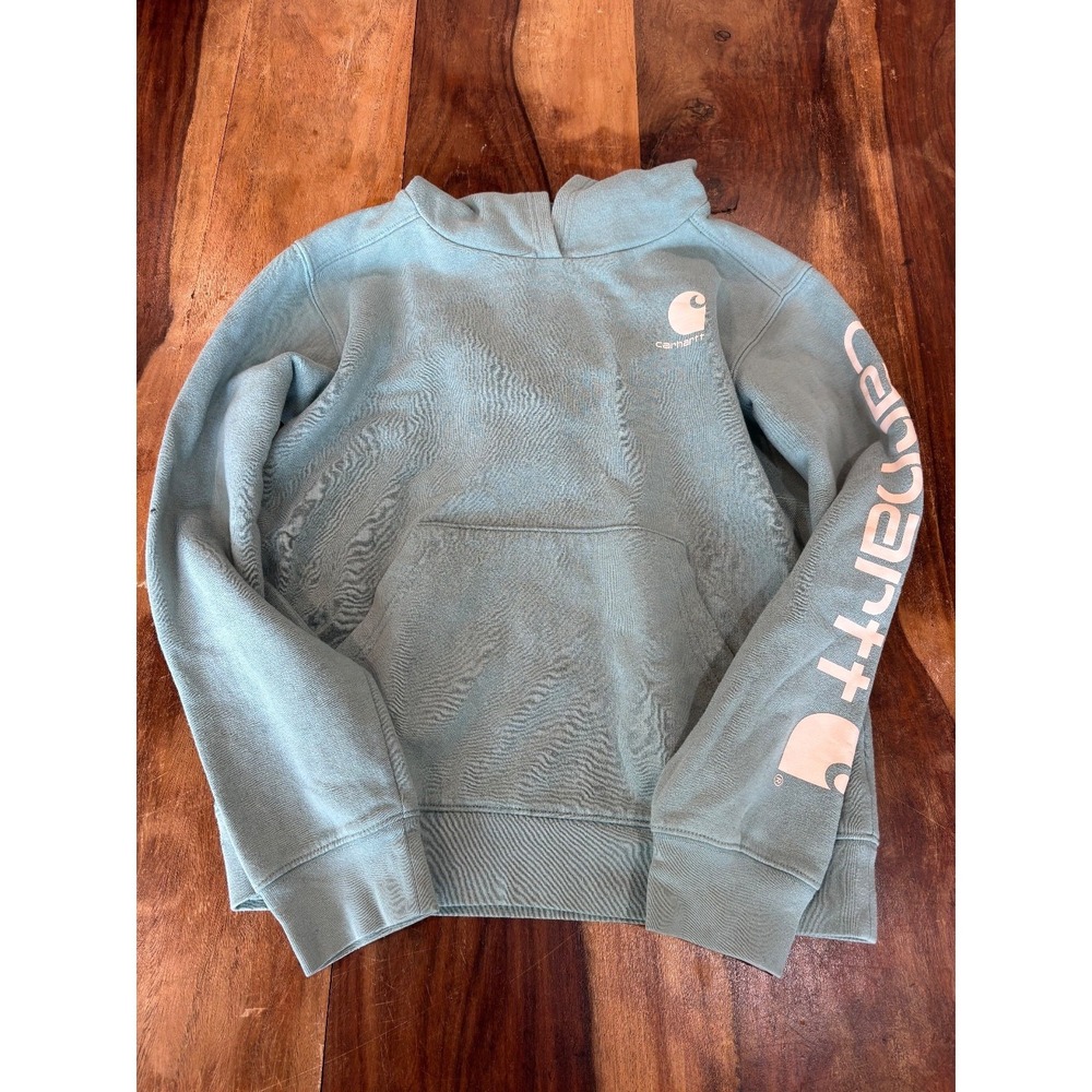 Carhartt Kids Medium 10-12 Full Zip Hooded Logo Sleeve Sweatshirt green